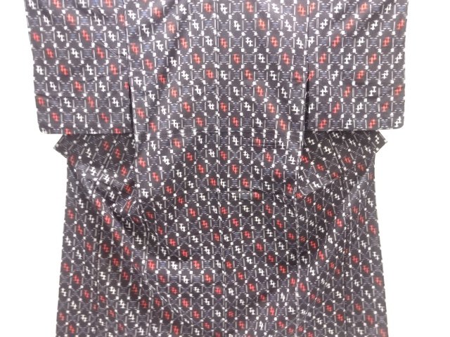 JAPANESE KIMONO / ANTIQUE HITOE KIMONO / KURUME KASURI  / DIAGONAL GRID
